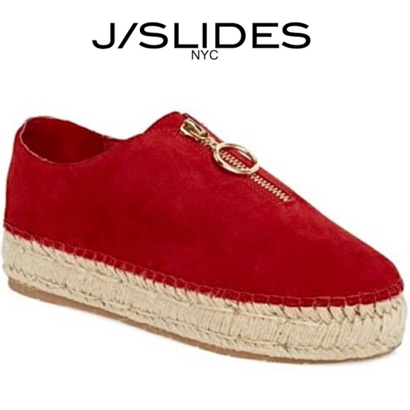 J/Slides Ryan Red Suede Zip Up Espadrilles Loafers - Picture 1 of 9